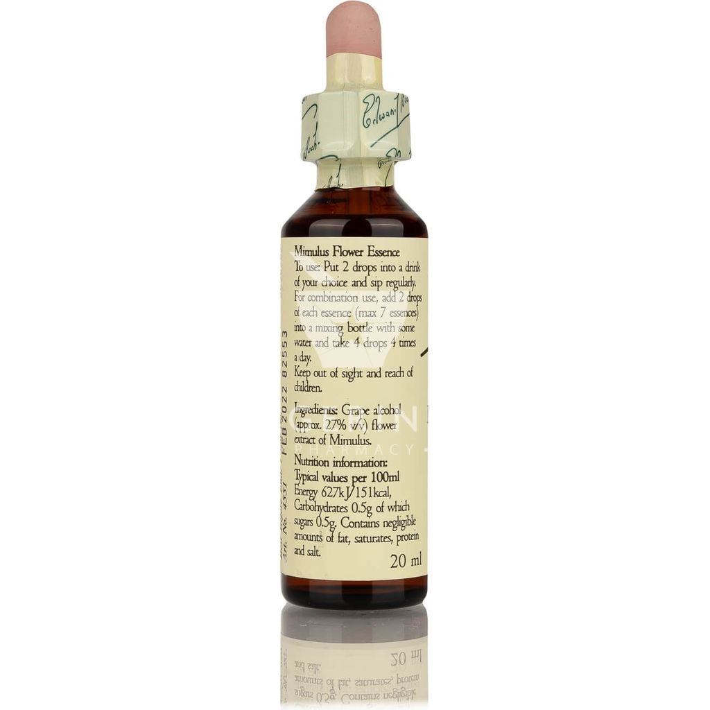 Συστατικά από Aνθοΐαμα Bach MIMULUS, για έντονες φοβίες,  συμπληρωμα διατροφής σε σταγόνες απο το Φαρμακείο Avgerinos
