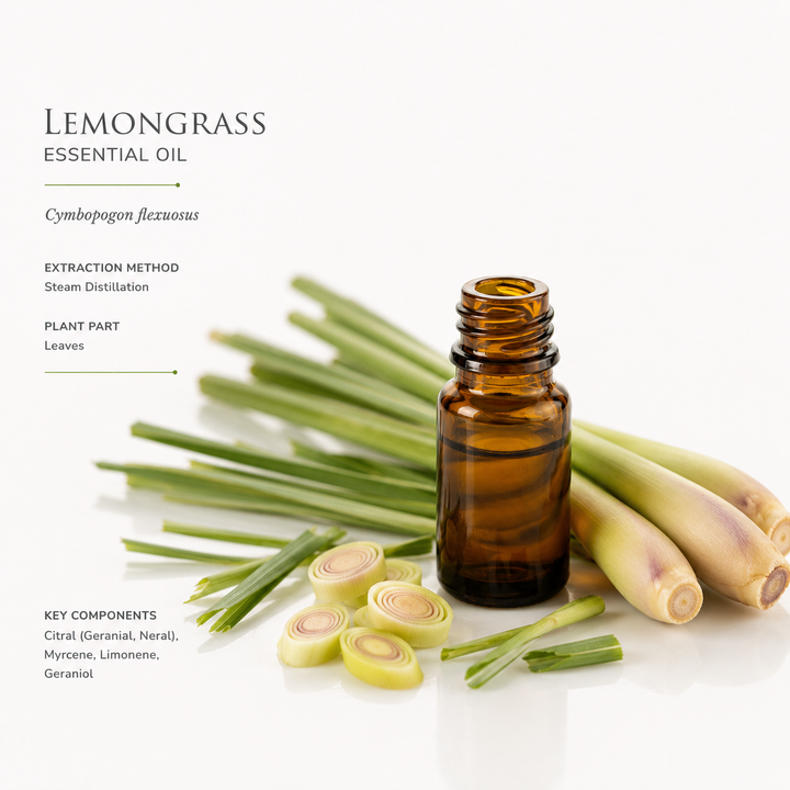 Huile essentielle de citronnelle (Lemongrass), à usage pharmaceutique et cosmétique