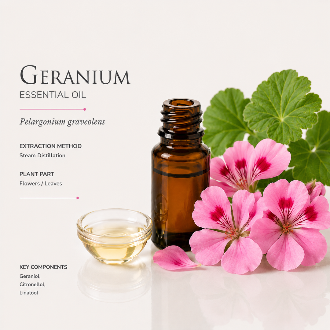 Huile essentielle de géranium (Geranium), à usage pharmaceutique et cosmétique